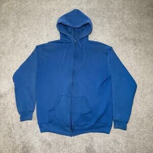 Vintage 70s Russell Athletic Zip Up Hoodie Sweatshirt Pockets USA Made Blue Sz L